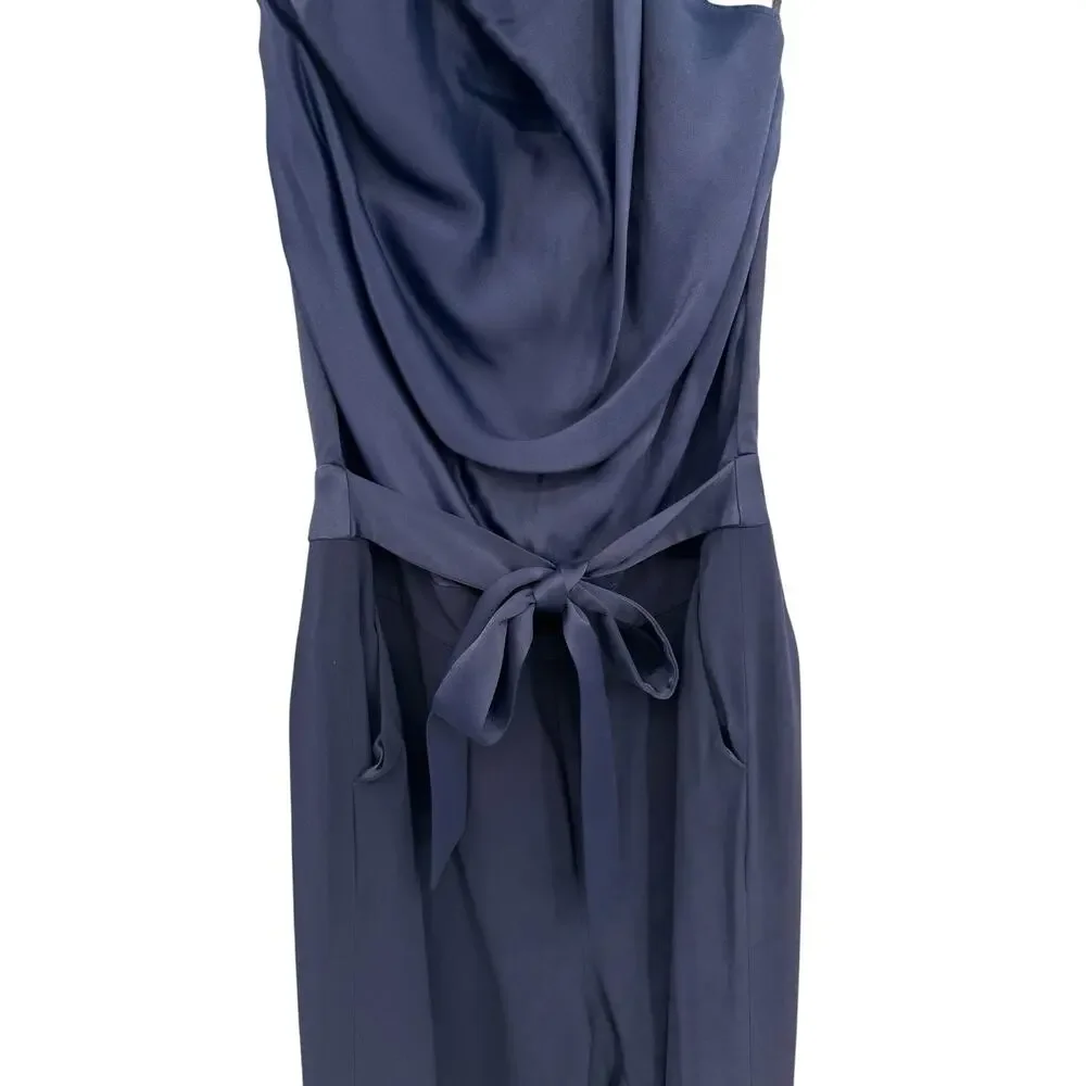Reiss Corina Halter Neck Wide Leg Jumpsuit Night Navy Tie Waist US 10